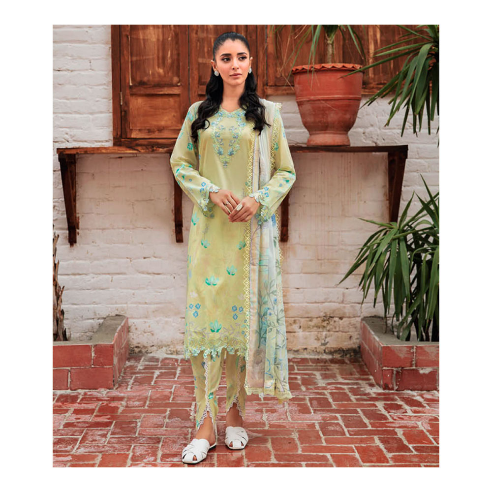 Unstitched Digital Printed Embroidered Lawn for Women - Lime Green - HP-3PP-401 (1 Pc Ring Free)