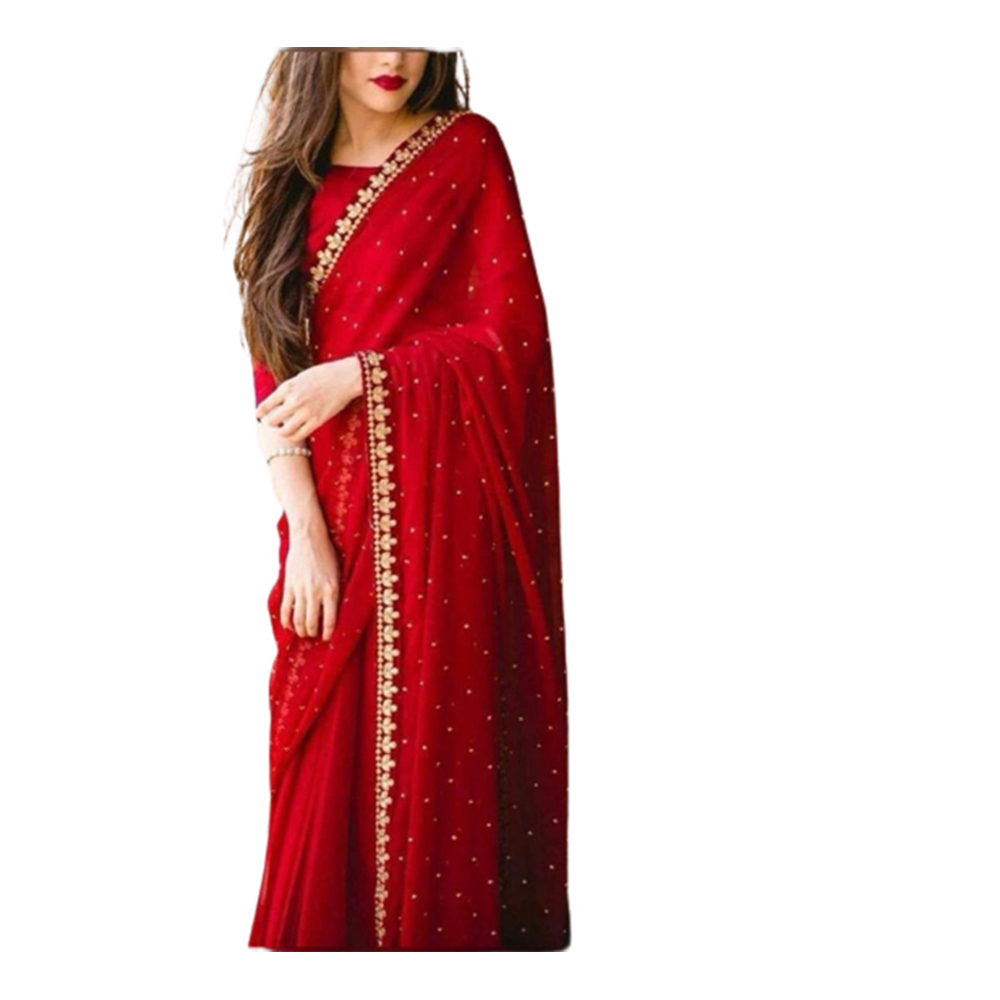 Soft Weightless Georgette Saree With Blouse For Women - Red - SJ-31