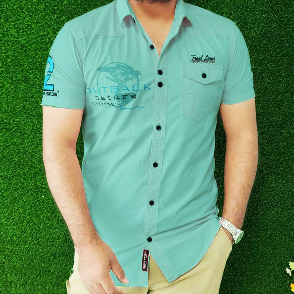 Oxford Cotton Stylish Half Sleeve Shirt For Men - Sky Blue - S17