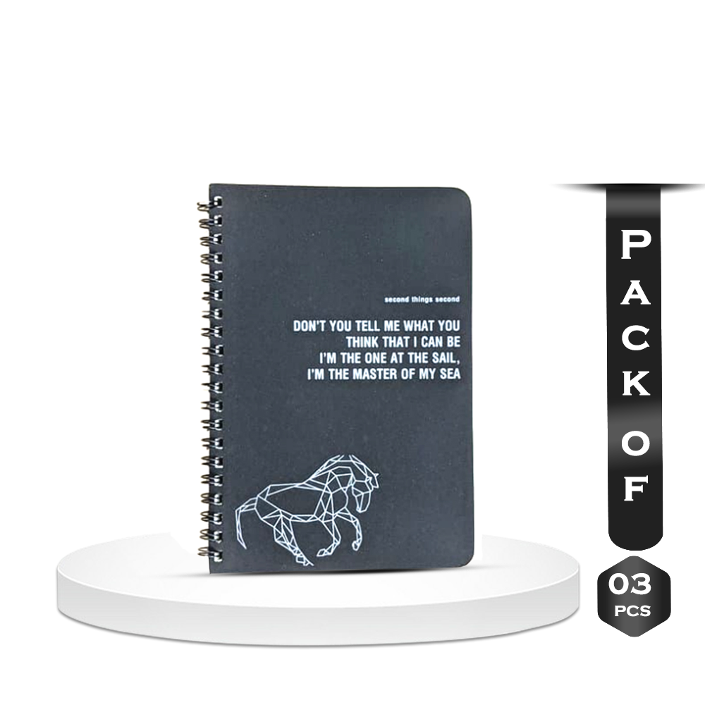 Pack of 3 Pcs Vintage Retro Wire O Notebook For Drawing - 120 Pages - Black