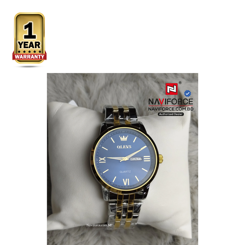 OLEVS 5550 Stainless Steel Wrist Watch For Men - Blue Gold