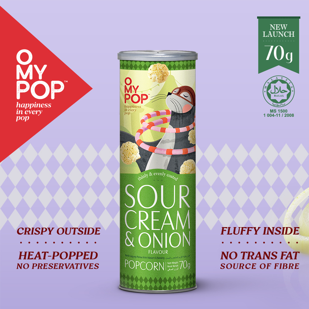 O MY POP Sour Cream and Onion Flavor Popcorn - 70gm