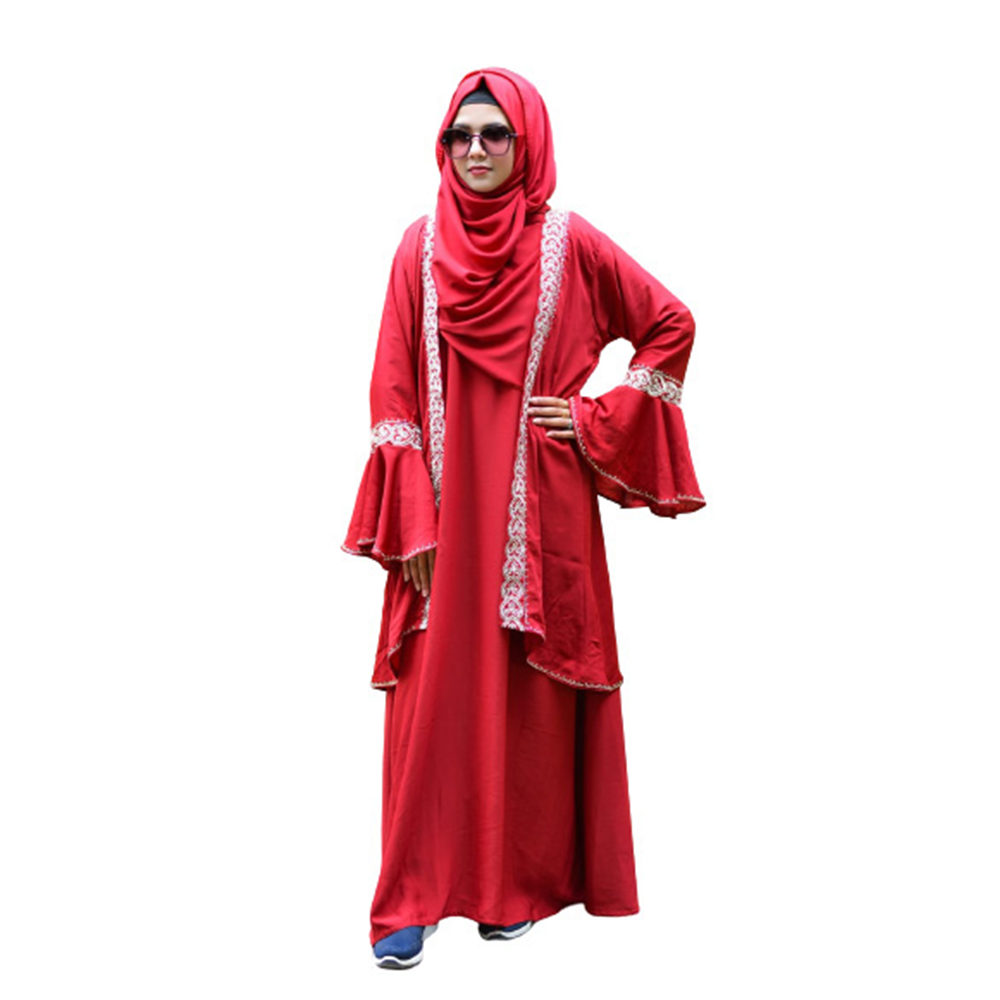 Dubai Cherry Georgette Embroidery Stone Work Borkha For Women - Red - BK-P18