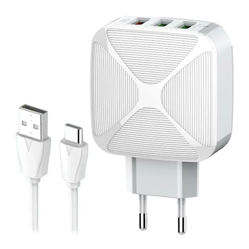 Ldnio A3310Q Smart 30W Charger With Fast Charging Type C Cable - White
