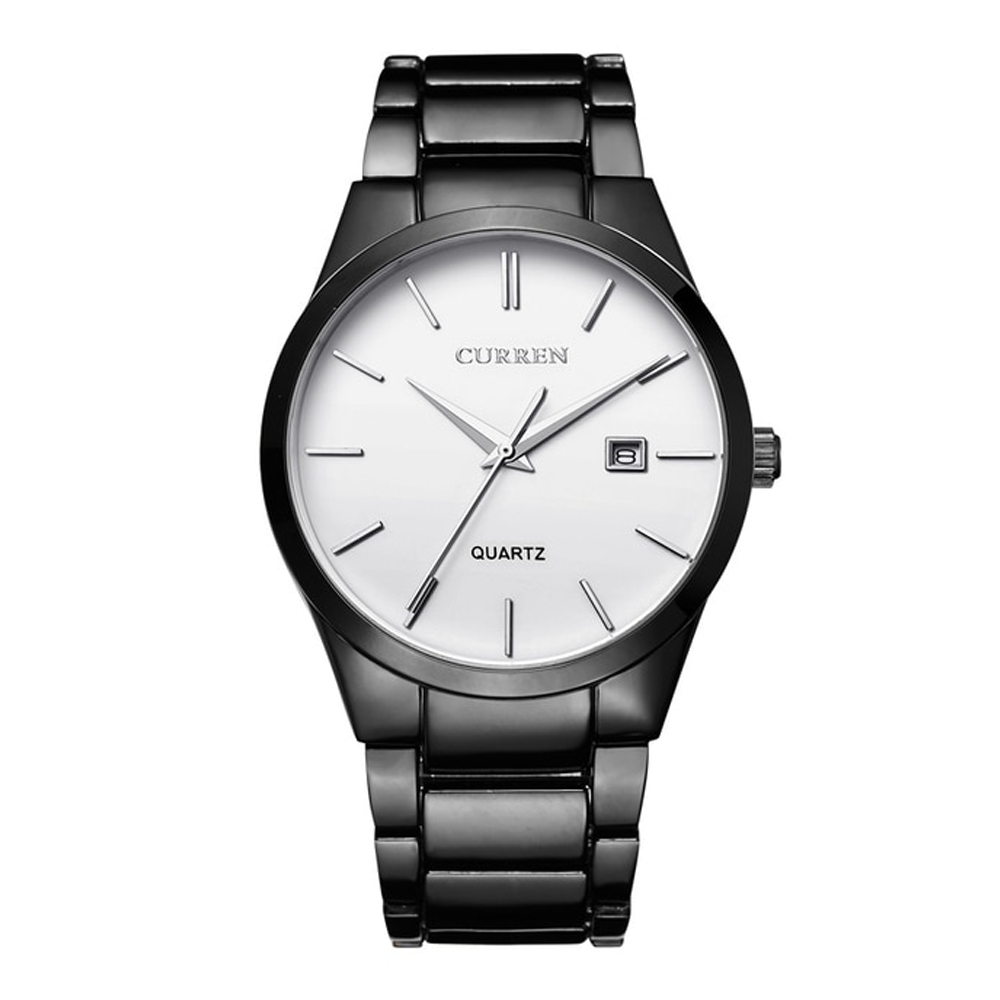 CURREN 8106 Stainless Steel Analog Watch For Men - White and Black