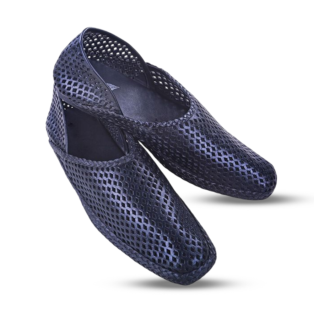 Leather Basketweave Texture Handicraft Mojaris Nagra Shoe For Men - PL-001 - Black