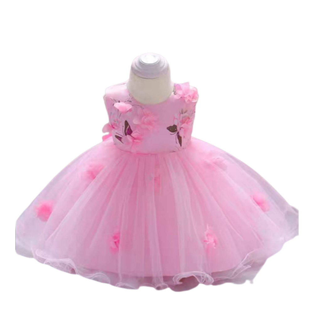 Chiffon Georgette Net Party Dress For Babies - Pink - BD-04
