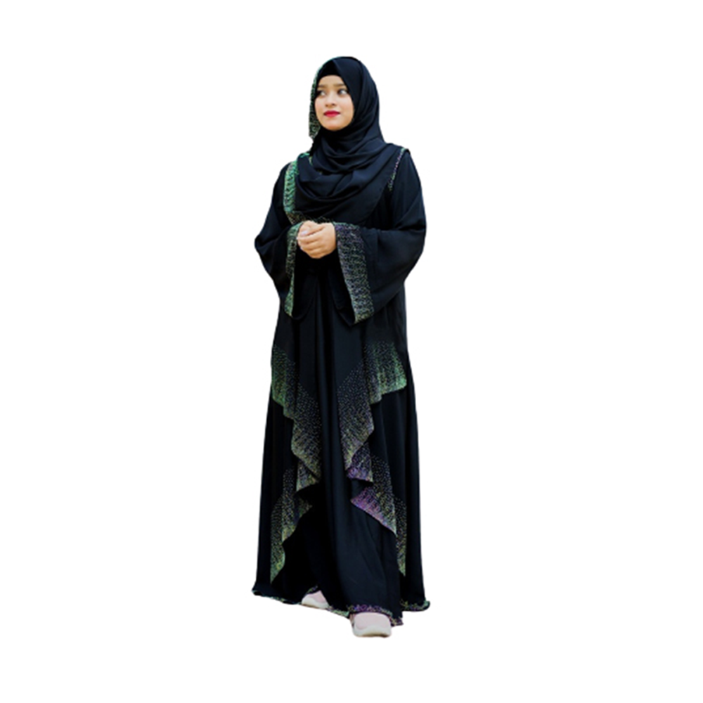 Dubai Cherry Abaya Koti Burka with Hijab For Women - Black - Bk-P7