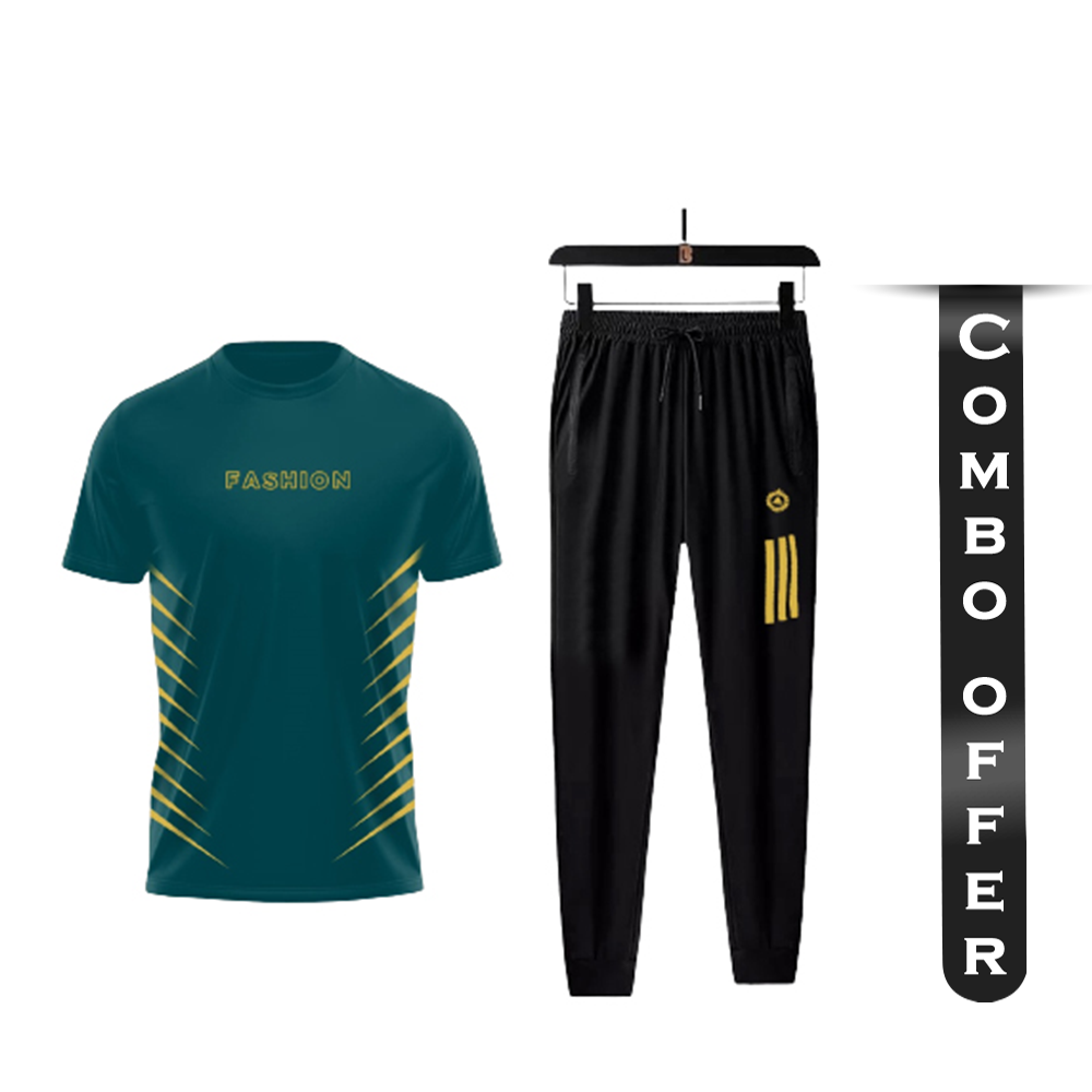 Combo of PP Jersey T-Shirt With Trouser Full Track Suit - Green and Black - TF-50