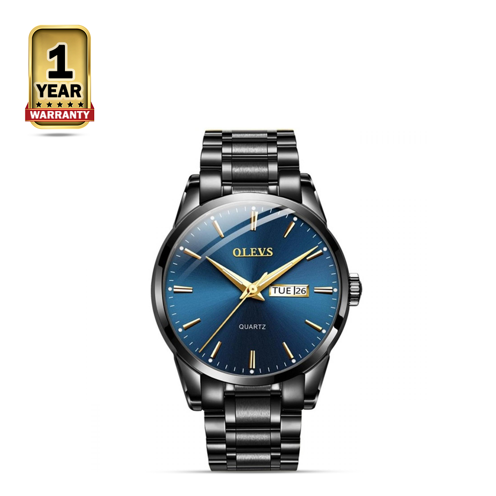 OLEVS 6898 Stainless Steel Analog Wrist Watch For Men - Black And Blue
