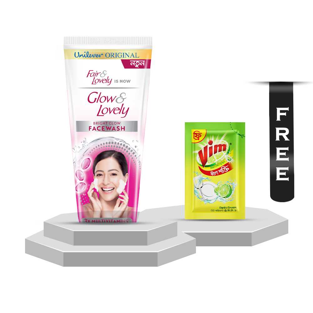 Glow and Lovely Facewash Instaglow with Multivitamins - 100gm With Vim Liquid Dish Washer - 5ml Free