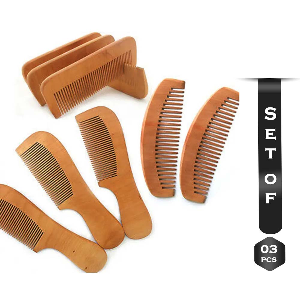 Set Of 3 Pcs Wooden Hair Brush Chiruni - Wooden - SN34
