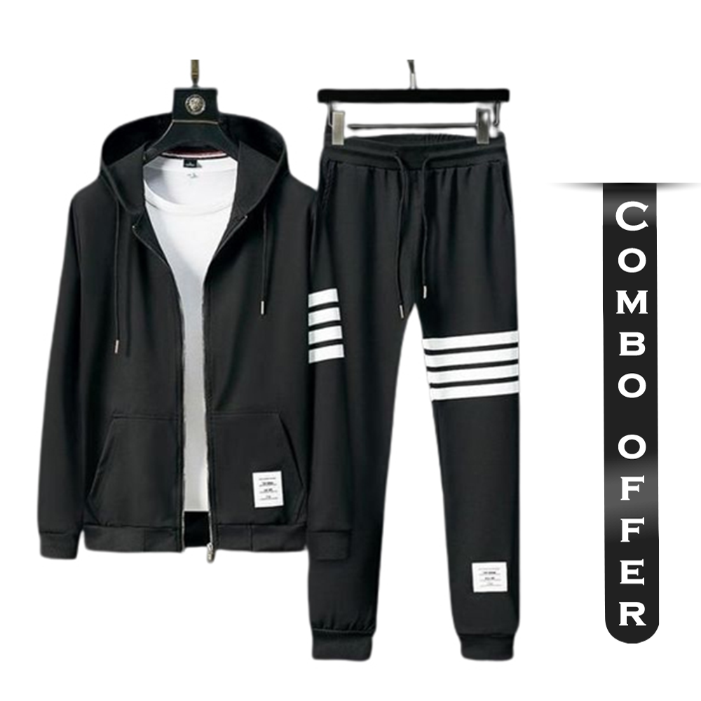 Combo Of Cotton Winter Hoodie With Trouser For Men - Black and White - HT-18