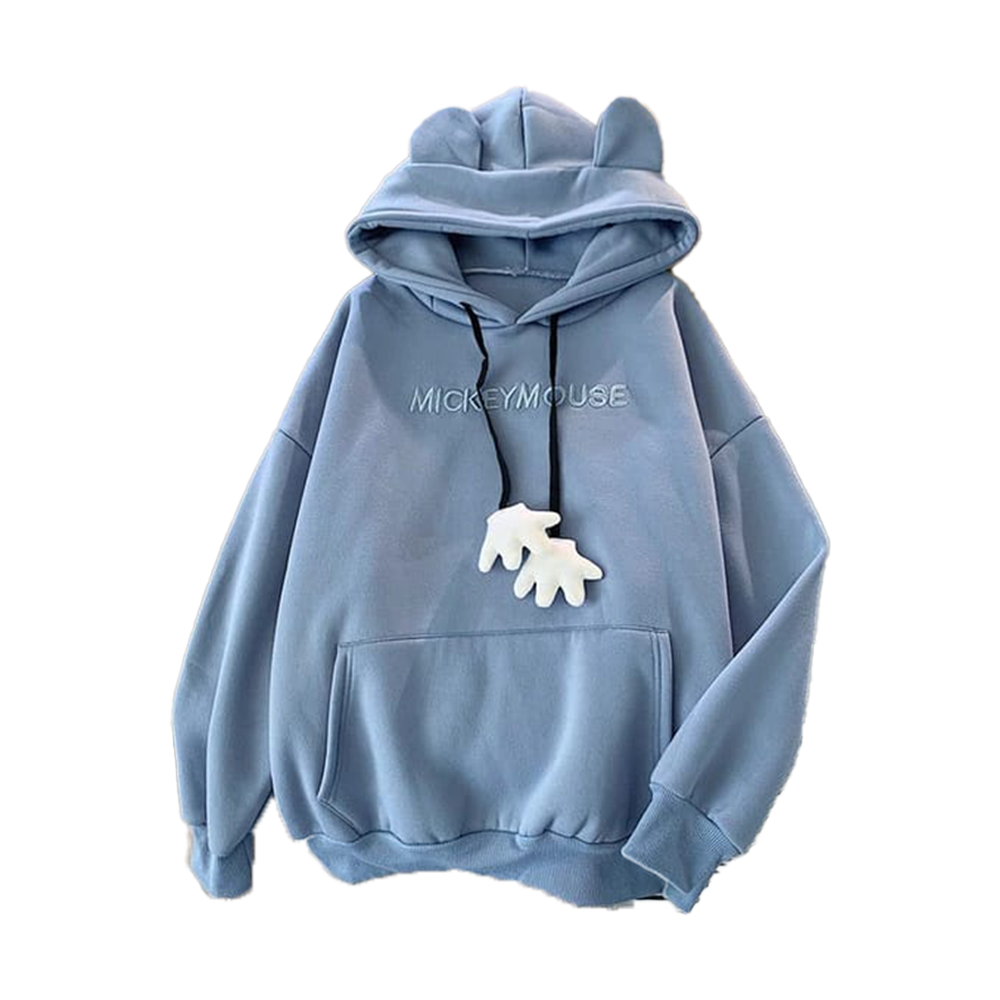 Mickey Mouse Long Sleeves Stylish Hoodie For Women - Light Blue