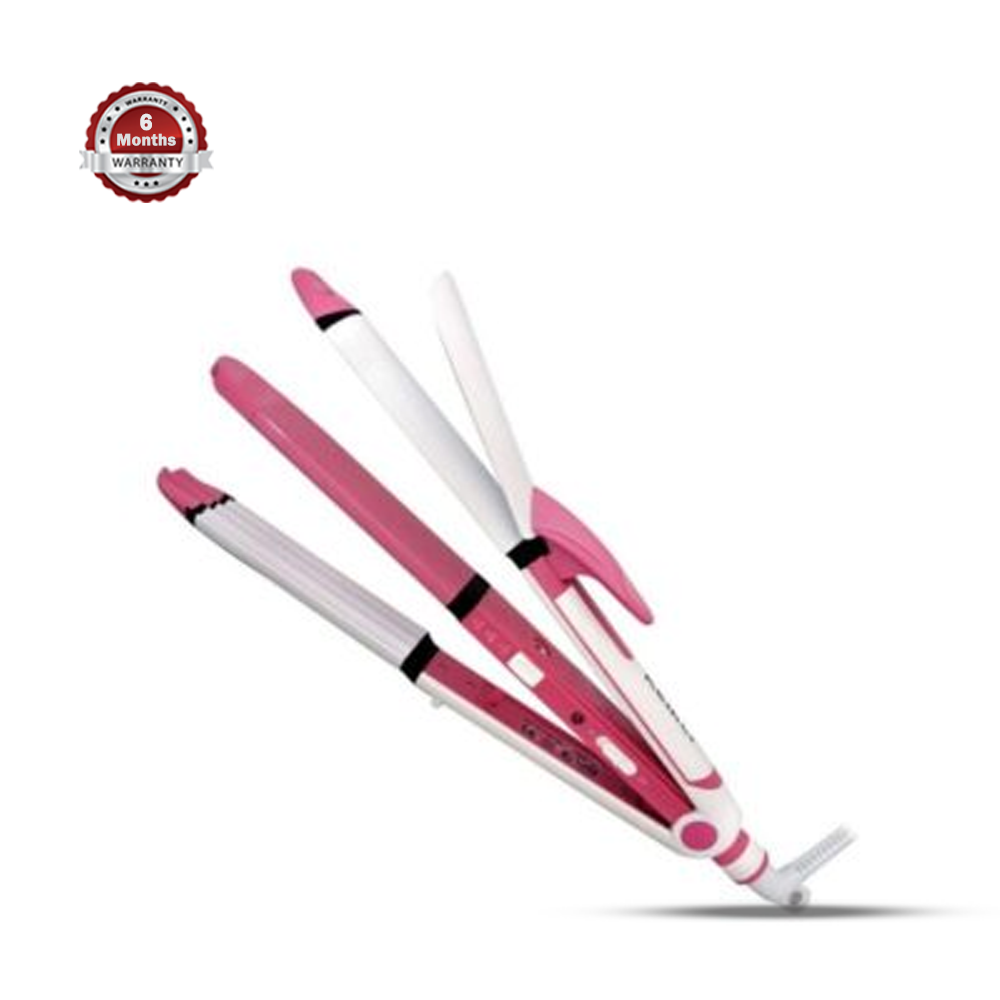 Kemei KM-1291 3 in 1 Hair Straightener For Women - Pink