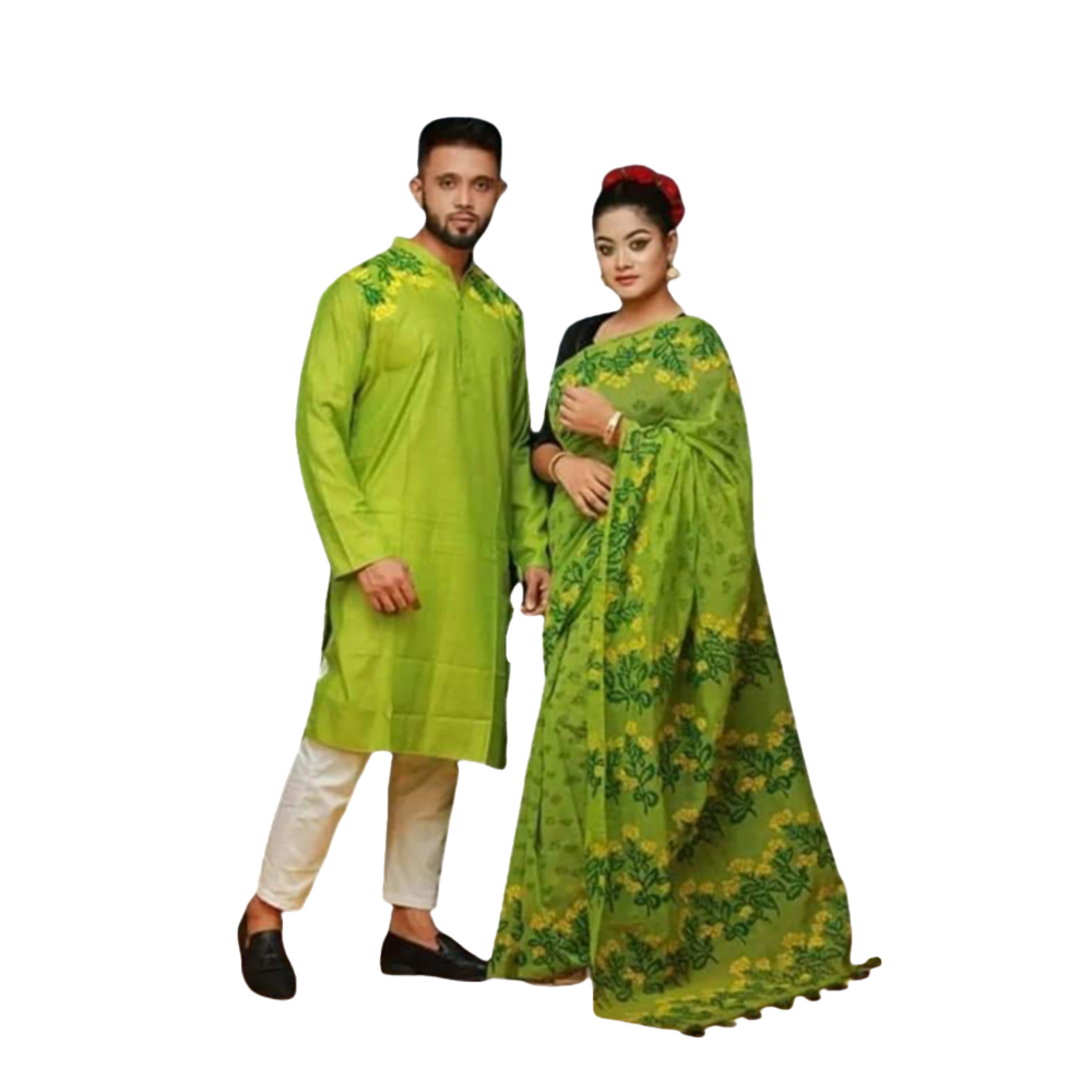 Exclusive Couple Set Saree With Panjabi - Green - CS-B11