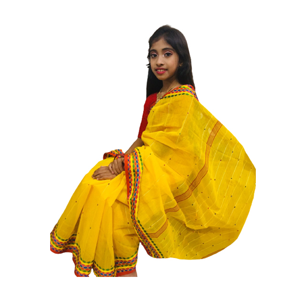 Premium Quality Baby Jamdani Saree - Yellow - SM-04