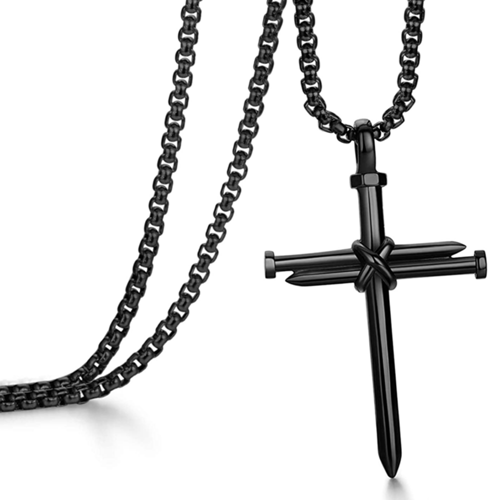 Steel Cross Pendant Chain Necklace Vintage Hip Hop For Men - Black