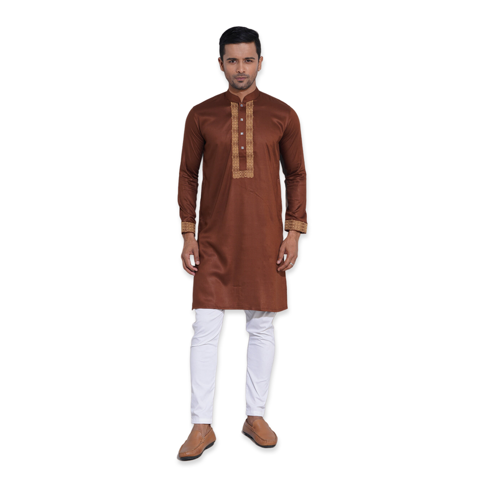 Aman Cotton Panjabi For Men - Dark Brown - AP-1