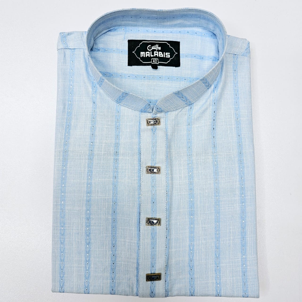  Cotton Embroidery Panjabi For Men - Sky Blue - 5574