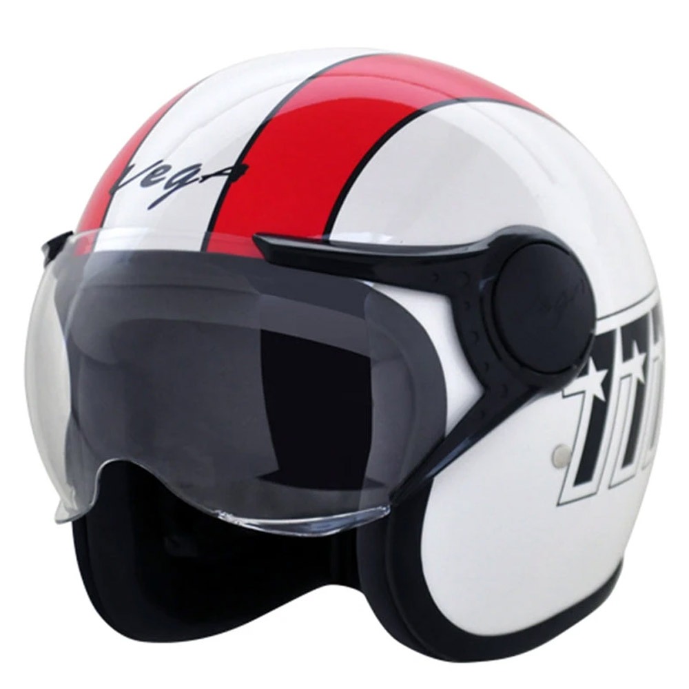 Vega Jeet 777 Half Face Bike Helmet - White and Red - L