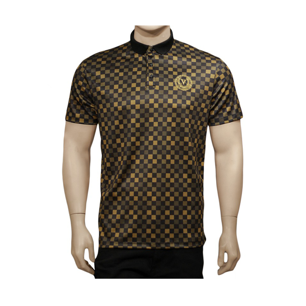 Half Sleeve Lycra Chess Board Polo Shirt for Men 656 - Gold