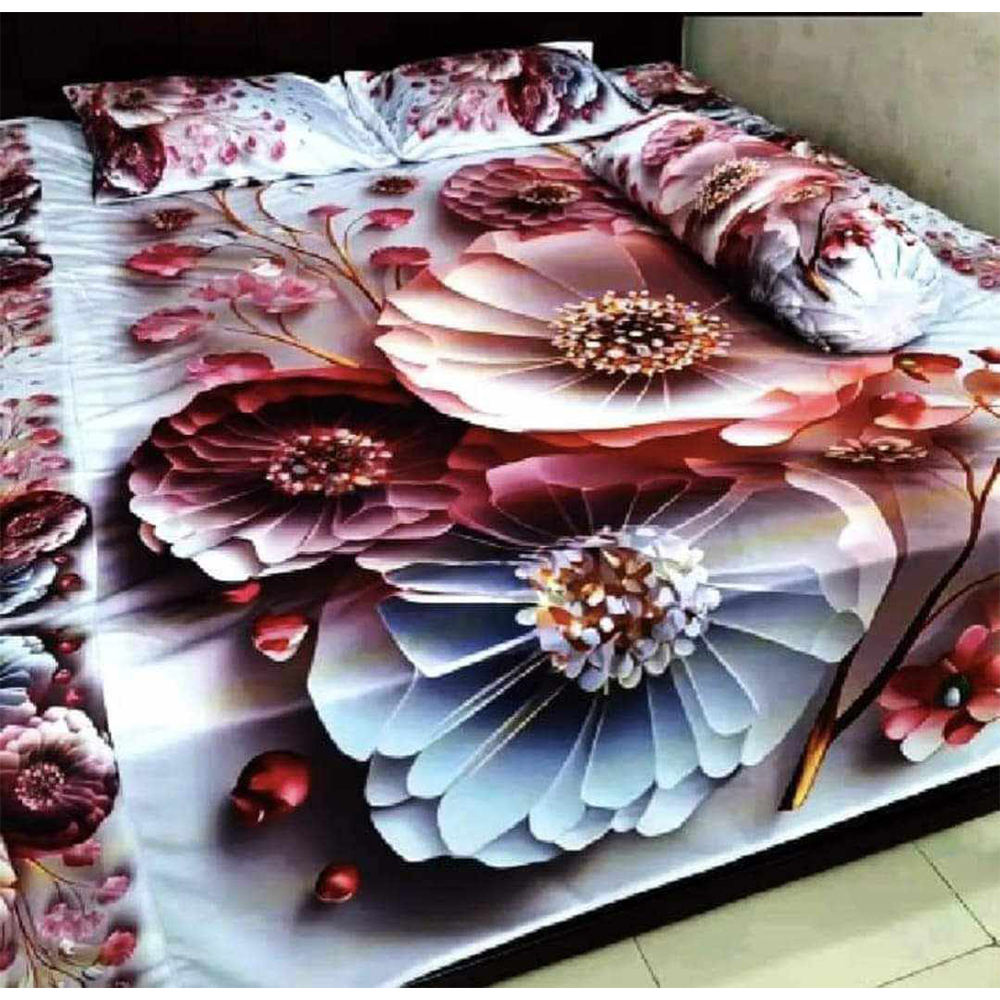 China Cherry Cotton King Size 3D Design Bedsheet With Pillow Covers - Multicolor - HS-00048