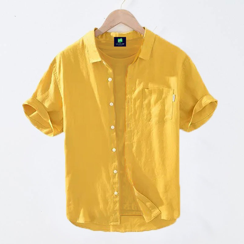 Cotton Half Sleeve Shirt For Men - Yellow - MS-64