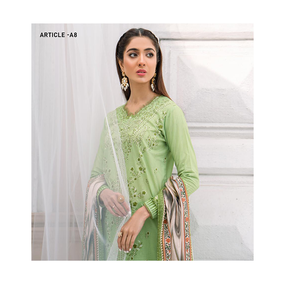 MORJA Unstitched Embroidered Salwar Kameez For Women With Free Mug - A8 - Light Green