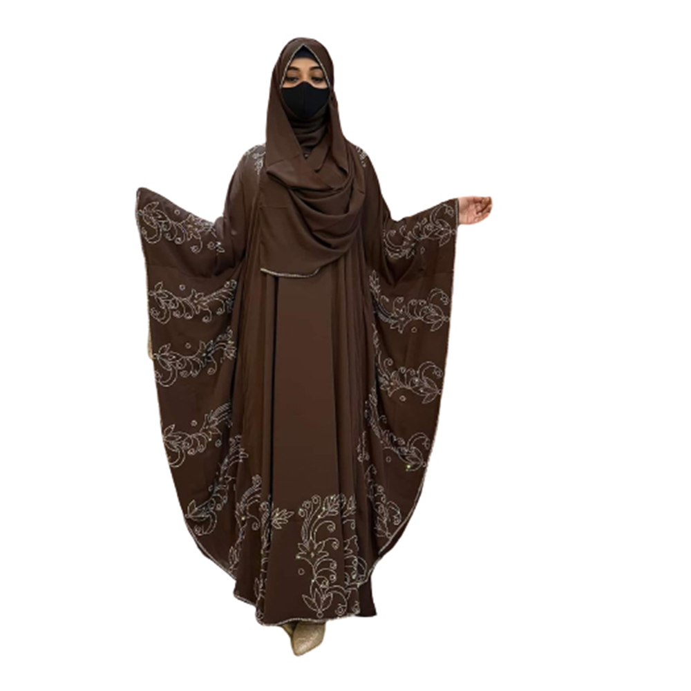 Dubai Cherry Abaya Borkha With Hijab For Women - Coffee - BK-P26