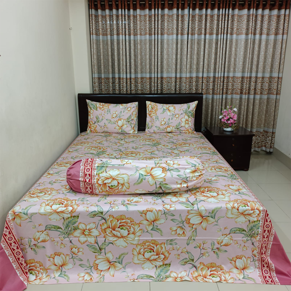 Twill Cotton King Size Bedsheet With 2 Pillow Covers - Multicolor - 14