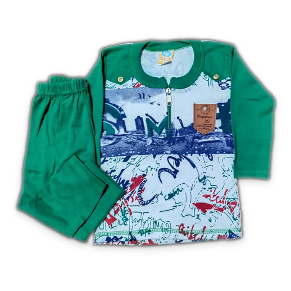 Cotton Full Sleeve T-Shirt with Pant for Kids - 1-2 Years - Green