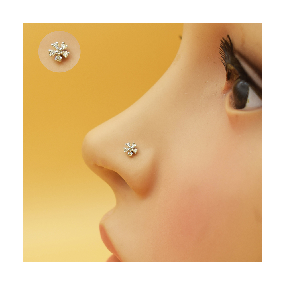 Six Stone Flower Diamond Nosepin For Women - GG -DNP-020