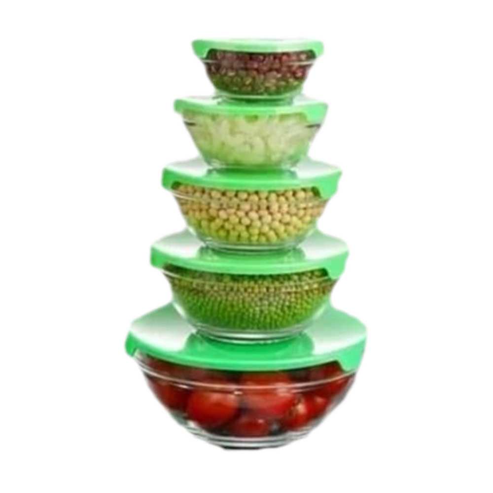 Set of 5 Pcs CD-R50 Microwave Safe Glass Cooking Bowl Set With Lid - Multicolor