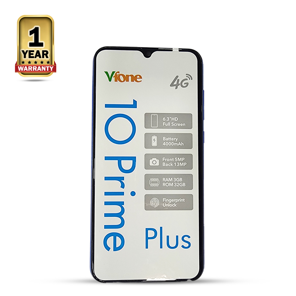 Vfone 10 Prime Smartphone - 6.3 Inch HD Display - 3GB RAM- 32GB ROM- 13MP Camera - Blue