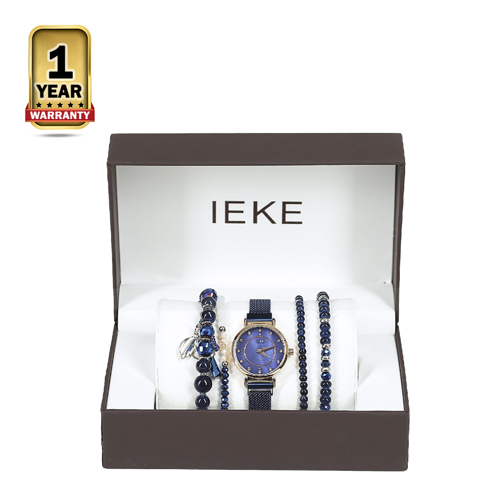 IEKE Stainless Steel Classic Standard Analog Watch For Women - Rose Gold and Royal Blue - 88055