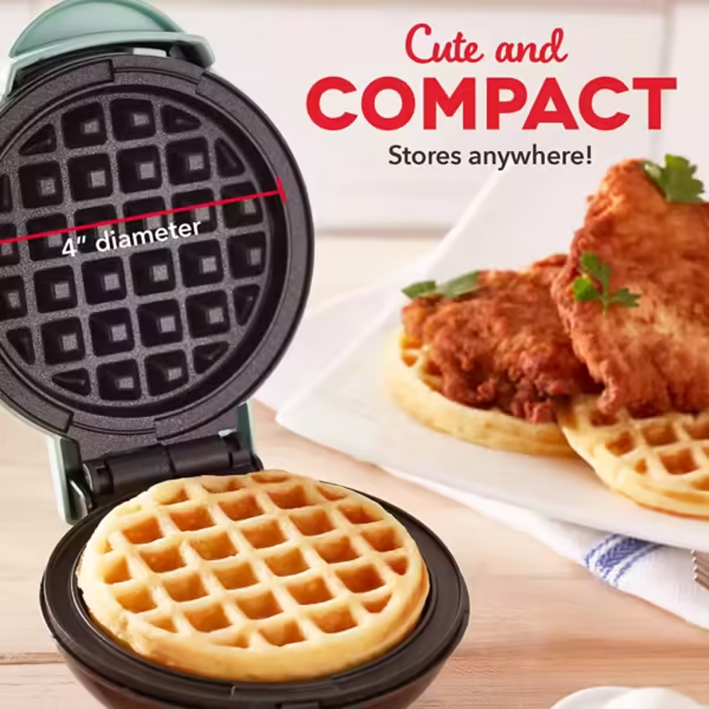 Mini 4 Inch Non-Stick Surfaces Individual Waffle Maker