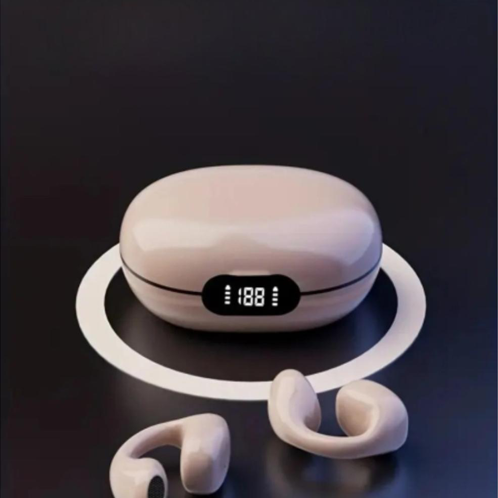LY-22 Digital Display Painless Wearing Ear Clip Bluetooth Sports Headset - Peach - T20