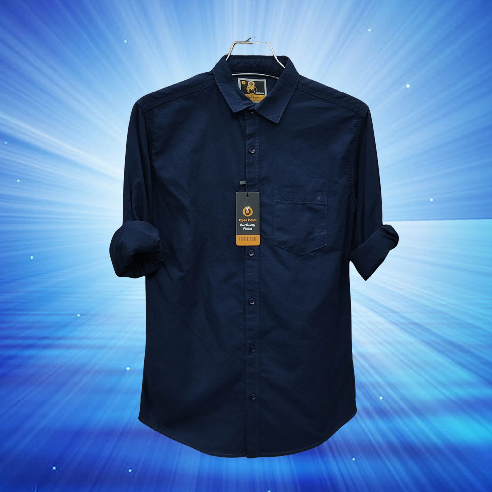 Cotton Solid Shirt for Man- Navy Blue - EF006 