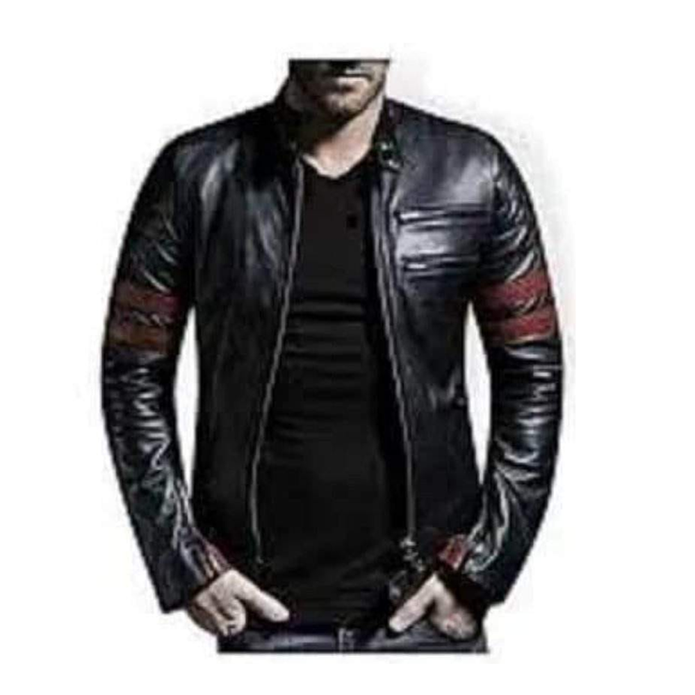 Soft Artificial Leather Jacket for Men - Black - JL-04