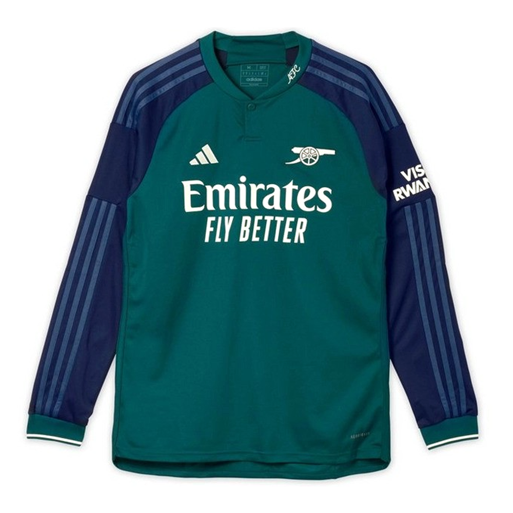 Arsenal Mesh and Polyester Full Sleeve Fan Version Third Away Jersey - Green and Navy Blue