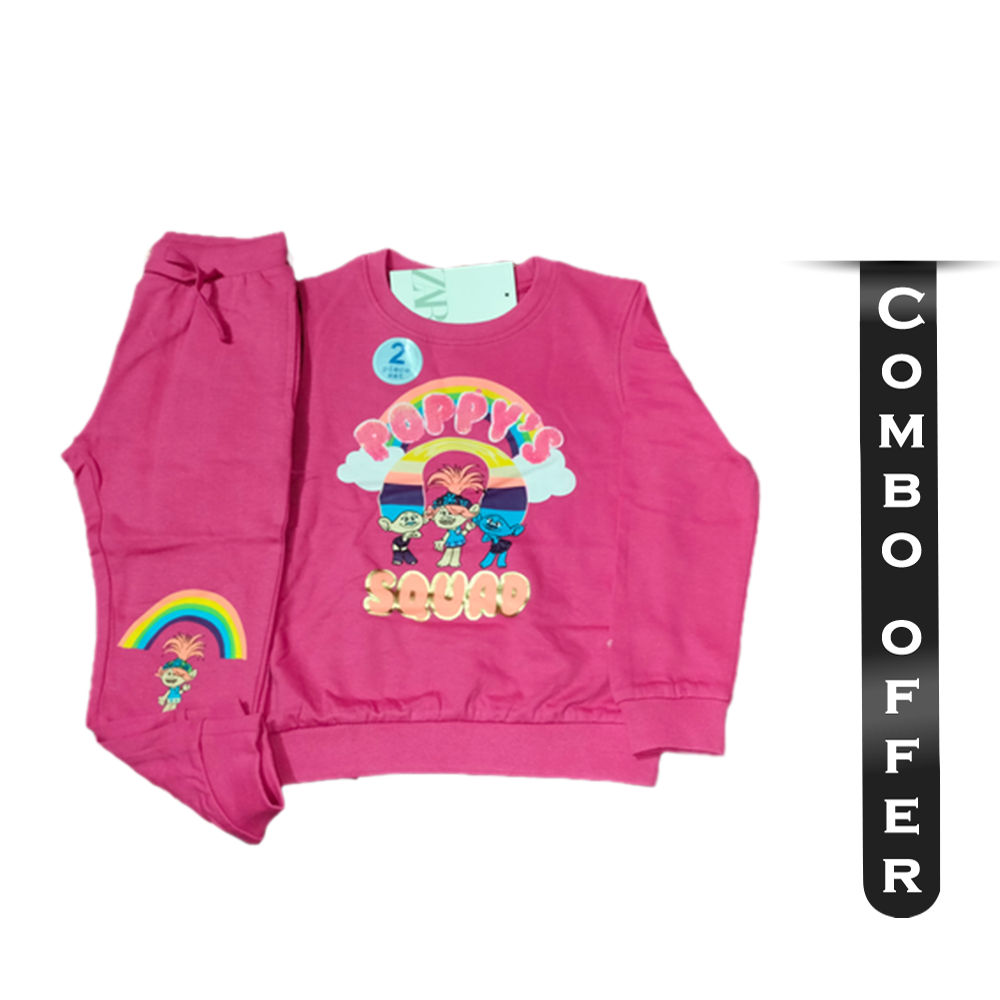 Combo of Cotton Full Sleeve T-Shirt and Pant Set For Kids - Hot Pink