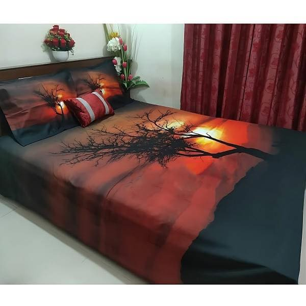 Panel Cotton King Size Bedsheet With Pillow Cover - Multicolor - 192430