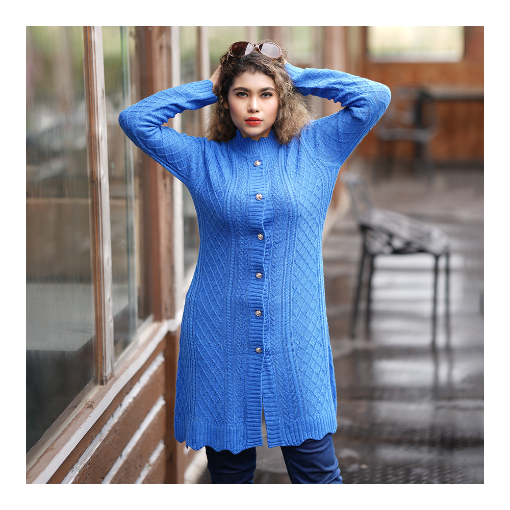 Acrylic Wool Long Sleeve Ladies Sweater for Women - Blue