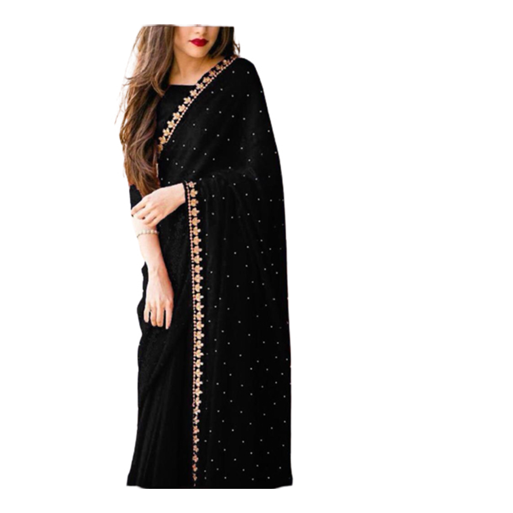 Soft Weightless Georgette Saree With Blouse For Women - Black - SJ-32