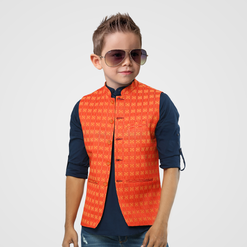 Synthetic Casual Koti For Baby Boy - Orange - 19