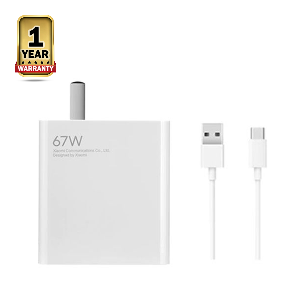 Xiaomi USB-A Fast Charger Adapter with Type-C Cable - 67W - White
