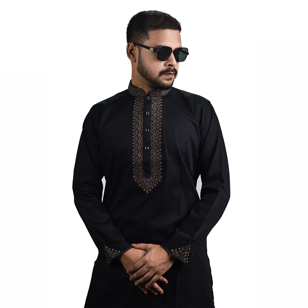 Blended Cotton Panjabi For Men - Black - P22