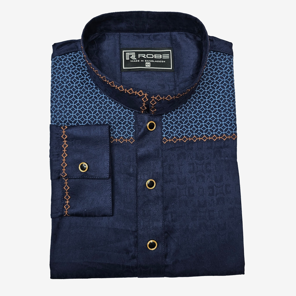 Indian Cotton Embroidery Panjabi For Men - Multicolor - 7613