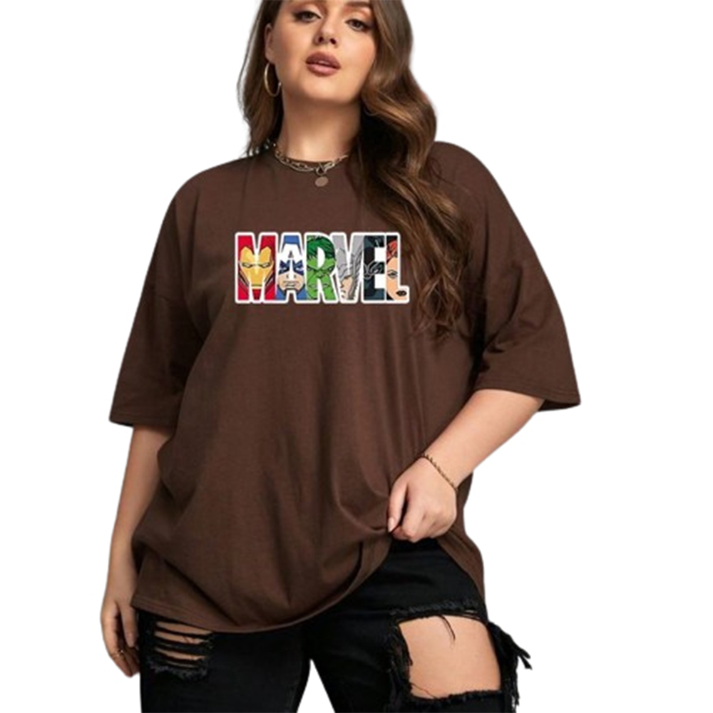 Cotton Print Half Sleeve T-Shirt For Women - Coffee - LG-73